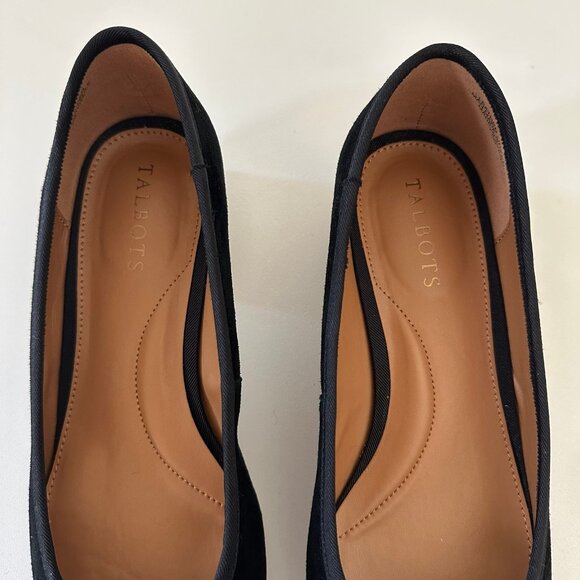 Talbots Womens Black Velvet Ballet Heels Size 7.5 Block Heel Pumps Bow Suede - Picture 10 of 11